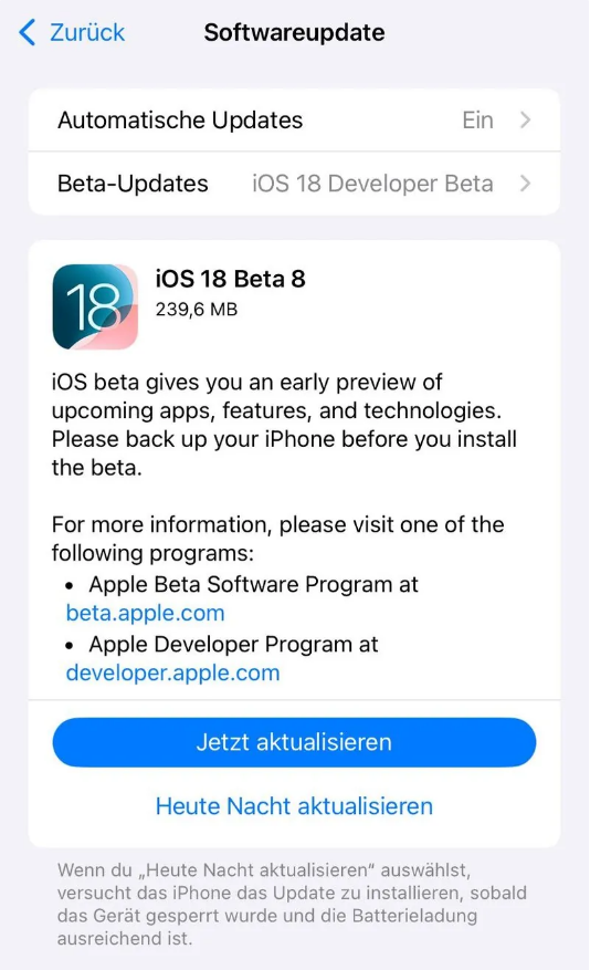叉河镇苹果手机维修分享苹果 iOS / iPadOS 18 开发者预览版 Beta 8 发布 